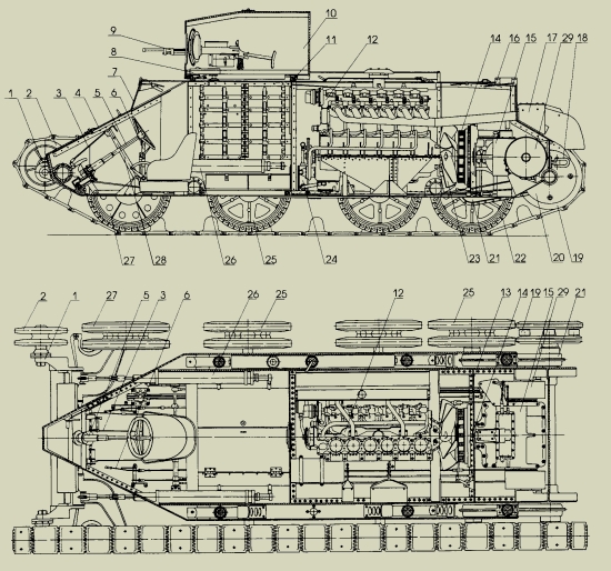 Рисунок - разрезы танка БТ-2