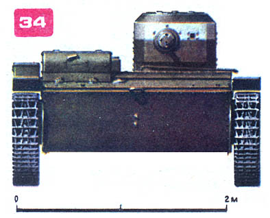 34. Советский легкий плавающий танк Т-38. Боевая масса - 3,3 т. Экипаж - 2 чел. Вооружение - один 7,62-мм пулемет. Бронирование: лоб, борт корпуса и башня - 9 мм. Двигатель - карбюраторный ГАЗ-АА, 40 л. с. Скорость по шоссе - 40 км/ч, по воде - 6 км/ч. Запас хода по шоссе - 200 км. Рис. Михаила Петровского © Mikhail M.Petrovsky, 1993-2002

