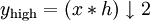y_{\mathrm{high}} = (x*h)\downarrow 2 