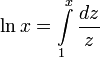  \ln{x}=\int\limits_1^x{\frac{dz}{z}} 