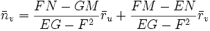\bar{n}_v = \frac{F N - G M}{E G - F^2} \bar{r}_u + \frac{F M - E N}{E G - F^2} \bar{r}_v