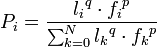 P_i=\frac{{l_i}^{q}\cdot {f_i}^{p}}{\sum_{k=0}^{N}{{l_k}^{q}\cdot {f_k}^{p}}}