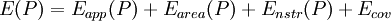 ~E(P)=E_{app}(P)+E_{area}(P)+E_{nstr}(P)+E_{cov}