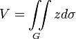 V=\iint\limits_{G}{zd\sigma }