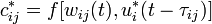 c_{ij}^* = f [ w_{ij}(t), u_i^*(t - \tau_{ij}) ]
