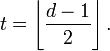 t=\left\lfloor\frac{d-1}{2}\right\rfloor.