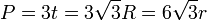 P = 3 t = 3 \sqrt 3 R = 6 \sqrt 3 r