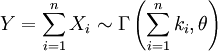  Y = \sum\limits_{i=1}^n X_i \sim \Gamma\left( \sum_{i=1}^n k_i, \theta \right)