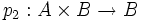 p_2: A\times B \to B