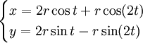 \begin{cases}
x=2r\cos{t}+r\cos(2t) \\
y=2r\sin{t}-r\sin(2t)
\end{cases}