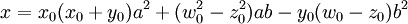 x=x_0(x_0+y_0)a^2+(w_0^2-z_0^2)ab-y_0(w_0-z_0)b^2