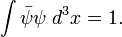 \int \bar{\psi} \psi \; d^3x = 1. 