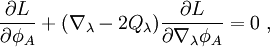 \frac{\partial L}{\partial \phi_A} + (\nabla_\lambda-2Q_\lambda) \frac{\partial L}{\partial \nabla_\lambda\phi_A}=0\; ,
