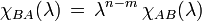 \chi_{BA}(\lambda)\,=\,\lambda^{n-m}\,\chi_{AB}(\lambda)