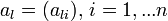 a_l=(a_{li}), \, i=1,... n