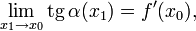 \lim\limits_{x_1 \to x_0} \operatorname{tg}\,\alpha(x_1) = f'(x_0),