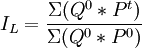 I_L= \frac{\Sigma(Q^0*P^t)}{\Sigma(Q^0*P^0)}