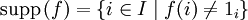 \mathrm{supp}\,(f) = \{i\in I\mid f(i)\ne 1_i\}