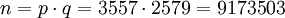 n=p\cdot q=3557\cdot2579=9173503