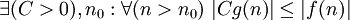 \exists (C>0), n_0 : \forall (n>n_0) \; |Cg(n)| \leq |f(n)|