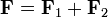 \mathbf{F}=\mathbf{F}_1+\mathbf{F}_2