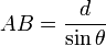 AB=\frac{d}{\sin\theta}\,