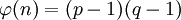 \varphi(n)=(p-1)(q-1)
