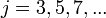 j = 3, 5, 7,... \ 