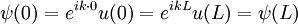  \psi (0) = e^{ik \cdot 0} u(0) = e^{ikL} u(L) = \psi (L)\, 