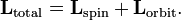 \mathbf{L}_{\mathrm{total}} = \mathbf{L}_{\mathrm{spin}} + \mathbf{L}_{\mathrm{orbit}}
.