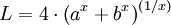 L=4 \cdot \left(a^x+b^x\right)^\left(1/x\right)