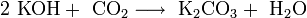 \mathrm{2 \ KOH + \ CO_2 \longrightarrow \ K_2CO_3 + \ H_2O}