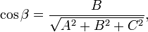 \cos \beta = \frac{B}{\sqrt{A^2+B^2+C^2}},