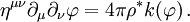 \eta^{\mu\nu}\partial_\mu\partial_\nu\varphi =4\pi\rho^*k(\varphi )\, .