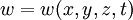 \,w=w(x,y,z,t)