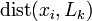 \operatorname{dist}(x_i, L_k) 