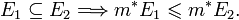 E_1\subseteq E_2\Longrightarrow m^*E_1\leqslant m^*E_2.