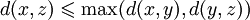 d(x,z)\leqslant\max(d(x,y),d(y,z))