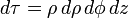 d\tau = \rho\, d\rho\, d\phi\, dz\,