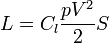 L = C_l \frac{p V^2}{2} S \,
