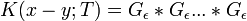   
       K(x-y;T) = G_\epsilon*G_\epsilon ... *G_\epsilon \,
