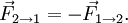 \vec{F}_{2 \to 1} = -\vec{F}_{1 \to 2}.