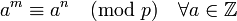 a^m\equiv a^n\pmod{p} \quad\forall a\in\mathbb{Z}