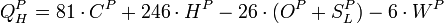 Q_H^P=81\cdot C^P+246\cdot H^P-26\cdot(O^P+S_L^P)-6\cdot W^P