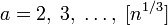 a=2,\;3,\;\ldots,\;[n^{1/3}]