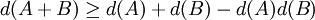 d(A+B)\ge d(A)+d(B)-d(A)d(B)
