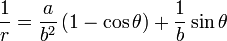 \frac{1}{r} = \frac{a}{b^2}\left(1-\cos\theta\right) + \frac{1}{b}\sin\theta