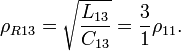 \rho_{R13} = \sqrt{\frac{L_{13}}{C_{13}}}= \frac{3}{1}\rho_{11}. \