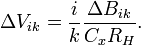 \Delta V_{ik} = \frac{i}{k}\frac{\Delta B_{ik}}{C_xR_H}. \