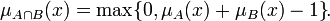 \mu_{A\cap B}(x) = \max\{0, \mu_A(x)+\mu_B(x)- 1 \}\!.